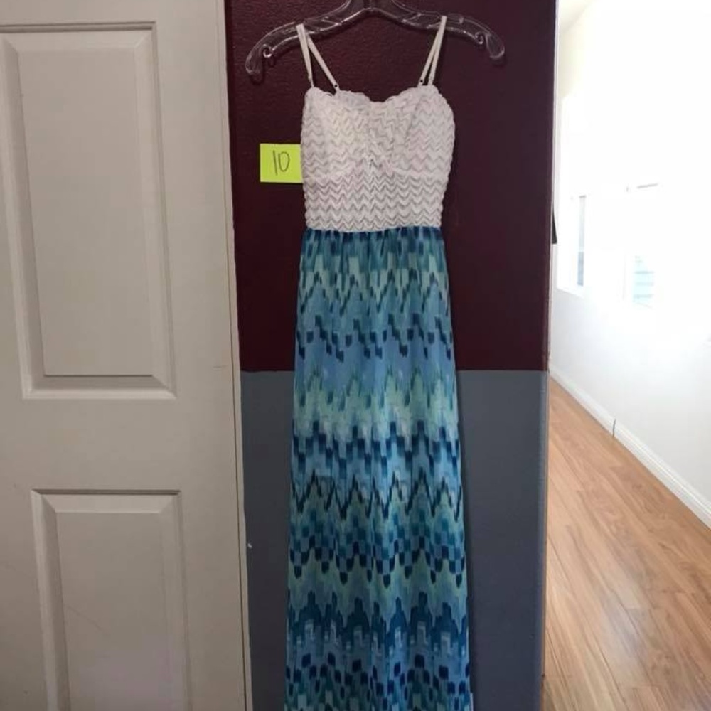 White and Light Blue Maxi Dress